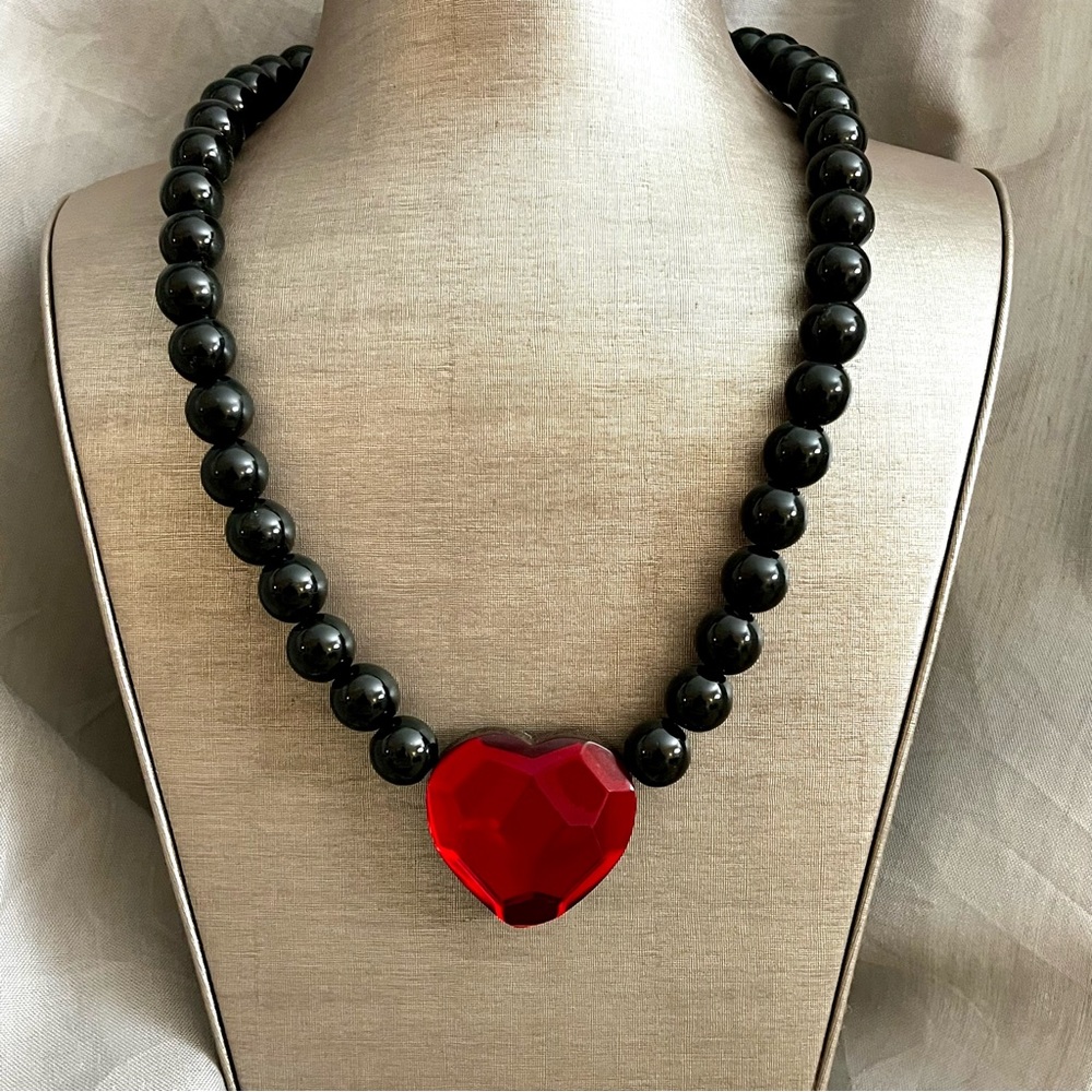 Avant Garde Red Heart Faux Gem Pendant Statement Necklace 90’s Valentine’s Day